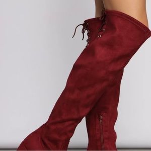 WINDSOR STORE Burgundy Over The Knee Boots